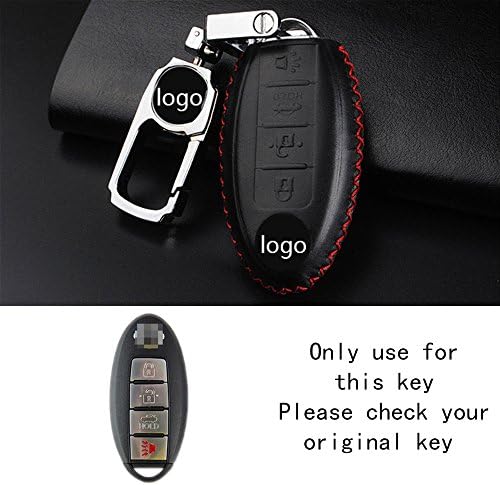 RAOPING Car Key chain case cover for Nissan Teana X-Trail Qashqai Livina Sylphy Tiida Sunny March Murano Juke Almera Leather Auto Key bag holder 4 buttons (Black red line)