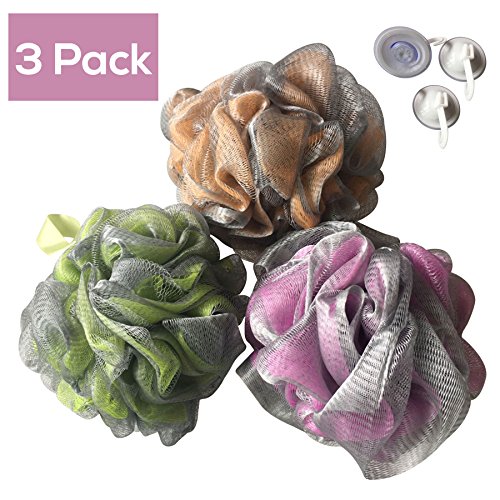 Luxury Bath Pouf Soft Mesh Double Layer Set of 3 Pack Shower Puff Exfoliating / Cleansing Loofah Luffa Body pouf Mesh For Men / Women