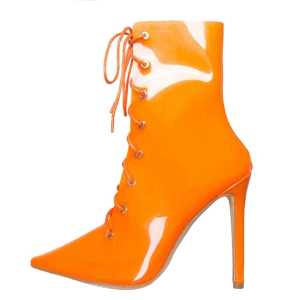 orange booties with clear heel