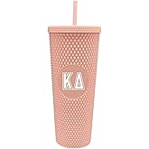 Sorority Shop Kappa Delta Studded Tumbler with Straw - 24 Oz Tumbler with Lid and Straw, Matte Coral, Reusable Plastic Cup with Screen Printed Greek Letters for Water, Ice Coffee or Any Drink