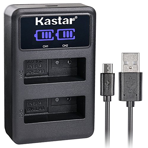 Kastar LCD Dual Charger for Nikon EN-EL14a EN-EL14 and Nikon Coolpix P7000 Coolpix P7100 Coolpix P7700 Coolpix P7800 Nikon D3100 D3200 D3300 D3400 D5100 D5300 D5500 D5600 Df DSLR Camera (Color: Black)
