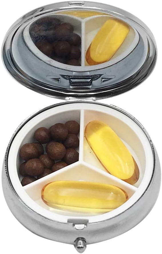Ulalaza Round Metal Pill Case, 2in (5.08cm) Diameter, 3 Compartments, Easy Open, Portable, Travel Pill Dispenser for Purse - Image 3