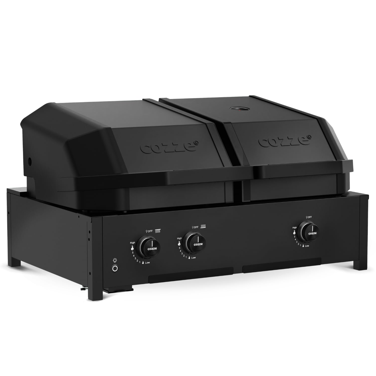 Cozze® Quattro 900 4-in-1 Gasgrill Station: Pizzaofen, Plancha, Grill & 800°C Steakzone – Inkl. Pizzastein & Gusseisenplatte mit 3 Brenner + Infrarot (13 kW) 2