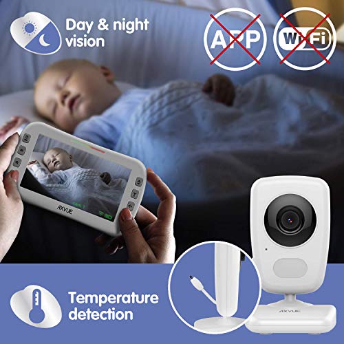 AXVUE Baby Monitor E632A with High Resolution Large Screen, Auto-Switch Camera, Four Cameras Support, Superior Night Vision, Power Saving Mode, VOX.