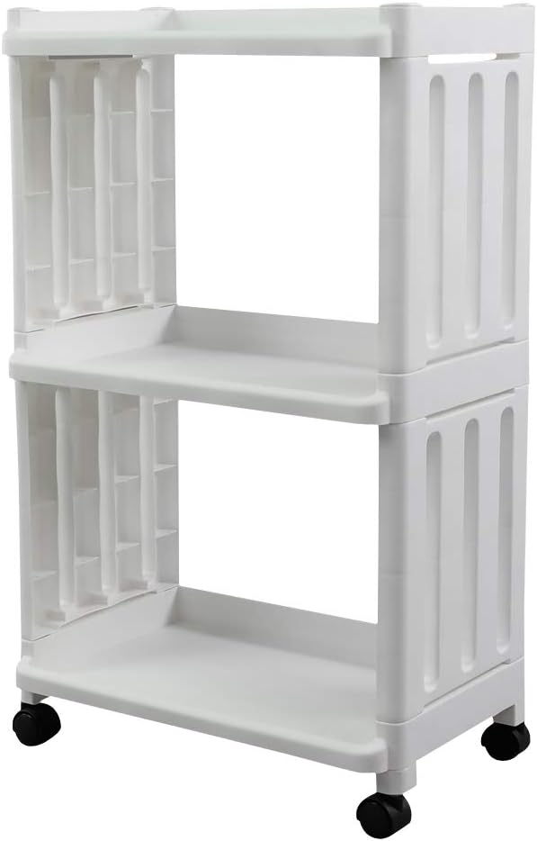 Jekiyo 3Tier Rolling Utility Cart, White Plastic Storage Shelves on