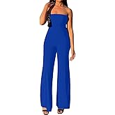 ECHOINE Women Bodycon Tube Top Wide Leg Jumpsuit Off Shoulder Long Pant Romper