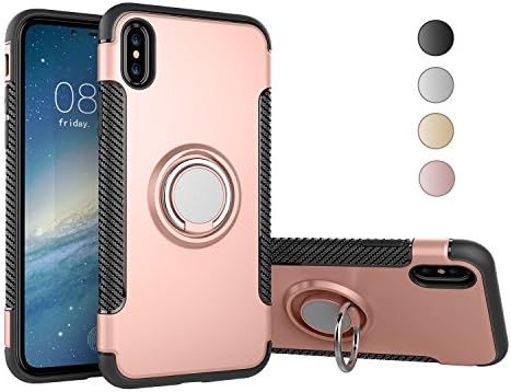 Nicwea Double Defense Shock Resistant Scratch Resistant Soft Case with 360 Degree Swivel Ring for Apple iPhone 7 iPhone 8 - Rose Gold