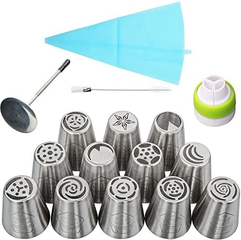 Russian Piping Tips Bundle DELUXE Nozzle Buttercream Decorating Kit Icing Cup Cake Decorations &amp; Instructional PDF (12pcs)