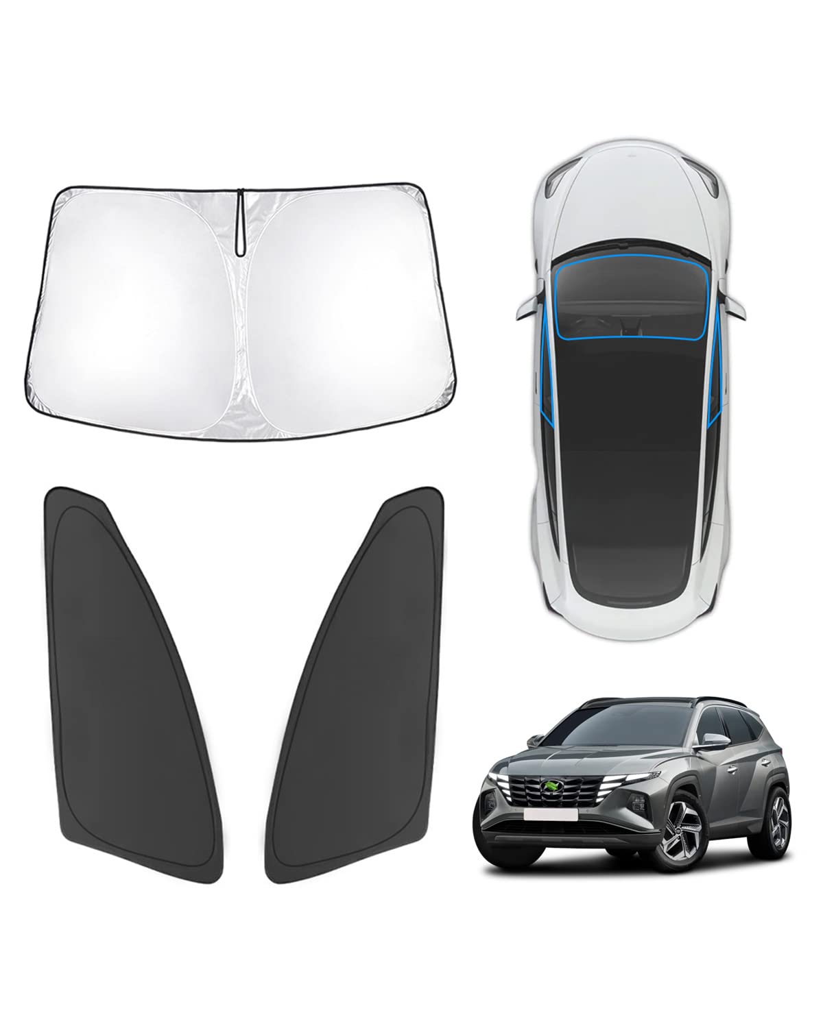 Photo 1 of Karltys 3PCS Windshield Sun Shade for 2022-2025 2026 Hyundai Tucson, Front and Side Window Sunshade Cover Custom Fit Tucson, Foldable Sun Visor Protector Blocks Heat UV Rays Keep Your Car Cool