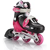 New Bounce Roller Skates for Little Kids - Shoe Size EU 28-31, US Kids Junior Size 8-11, 2-in-1 Roller Skates for Girls, Converts from Tri-Wheel to Inline Skates - Rollerskates for Beginners | Pink