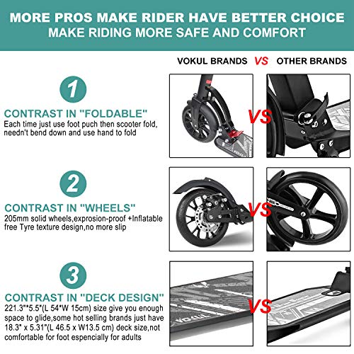 VOKUL Foldable Kick Scooter for Adults Teens Kids with Big 200mm Wheel,Hand Disc Brake Two-Wheels Commuter Scooter -Aesthetic Design,Full Aluminum Body,3 Seconds Easy-Folding System,220lbs Capacity
