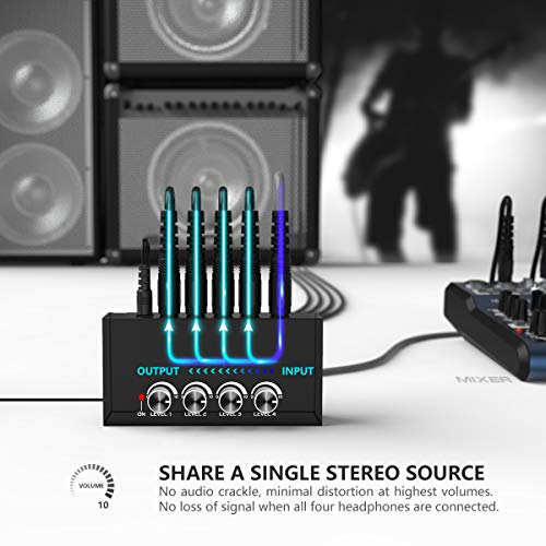 Fifine Headphone Amplifier 4 Channels Metal Stereo Audio Amplifier,Mini