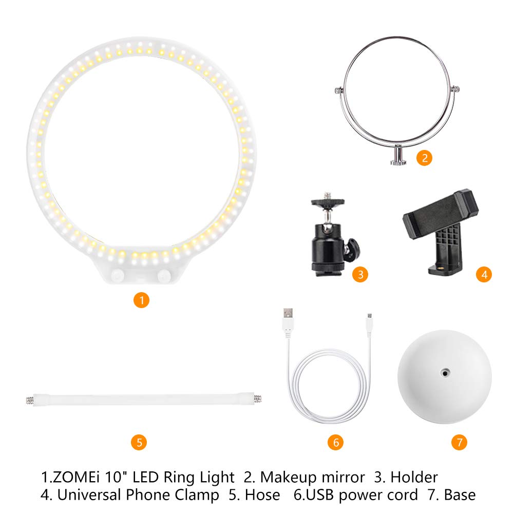 Anneau Lumineux, Zomei Desktop LED avec Système de Tamisage Continu, Mini Tête Sphérique et un Kit d’Éclairage avec Adaptateur pour Téléphone de 7.5W 5500K pour les Vidéos Youtube, Vine, les Autoportraits, les Shootings Vidéo et le Maquilla