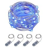 ITART Micro LED String Lights 4 Packs Fairy Lights Battery Operated 6ft 20 LED Ultra Thin Silver Wire Rope Lights Waterproof for Party Christmas Decorations (Blue)