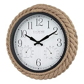 La Crosse 433-3836 14-inch Rowan Indoor/Outdoor Rope Analog Quartz Wall Clock, Brown 51UxYZJ4stL