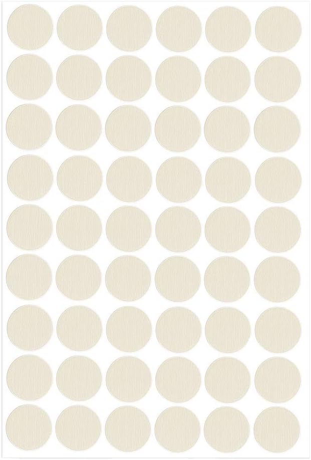sourcing map Screw Hole Covers Stickers Textured Plastic Self Adhesive Stickers for Wood Furniture Cabinet Shelve Plate 21mm Dia 54pcs in 1Sheet White Lines