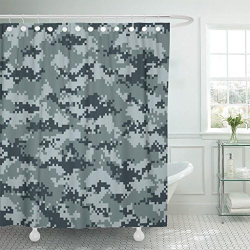 Breezat Shower Curtain Brown Camouflage Modern Trendy Camo Pattern Green Geometric Waterproof Polyester Fabric 60 x 72 Inches Set with Hooks