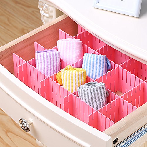 Koogel Drawer Organiser Dividers,8 PCS Plastic Dividers DIY Adjustable Drawer Storage Organizer for Underwear Socks Belt Office Supplies