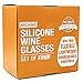Silicone Wine Glasses - Set of 4 - Unbreakable Outdoor Rubber Wine Cups: 14 oz, Clear Silicone. 100% Dishwasher Safe - Shatterproof Glass for Travel, Outdoor, Picnic, Pool, Boat, Camping