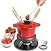VonShef Fondue Set with 6 Forks Stylish Cast Iron Porcelain Enamel Pot Makes All Styles of Fondue Such as Cheese and Chocolate 63 fl oz Capacity 12pc Set Red