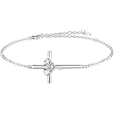 YZSFMZGE Birthstone Bracelet 925 Sterling Silver Birthstone Cross Bracelets for Women Cross Heart Cubic Zircon Adjustable Jewelry Gifts for Birthday Christmas