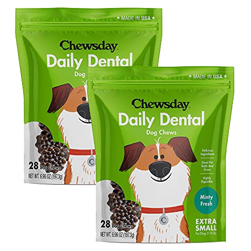 Chewsday Extra Small Minty Fresh Daily Dental Dog Chews, Made in The