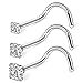 Ruifan 3PCS 20G Surgical Steel With Clear 2mm/2.5mm/3mm Diamond Cubic Zirconia Crystal Nose Twist Screw Ring Piercing Jewelry