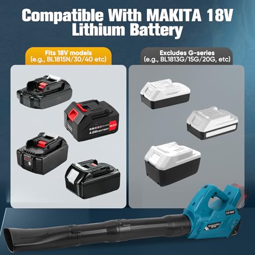 Leaf Blower, Lightweight Cordless Leaf Blowers with 6 Adjustable Speeds Max 297 km/h, Battery Blower with 3 Tubes for Yard Lawn Garden for Makita 18V Battery