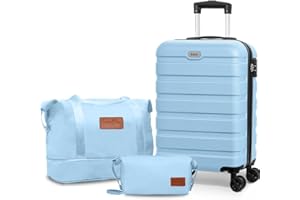AnyZip Luggage Set 20 Inch Carry on Luggage PC ABS Hardshell Lightweight Suitcases for Travelling with 4 Universal Wheels TSA Lock Light Blue