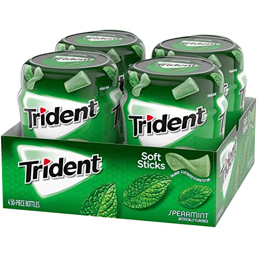 TRIDENT UNWRAPPED SPEARMINT SUGAR-FREE CHEWING GUM, 4 BOTTLES OF 50 PIECES (200 TOTAL PIECES)