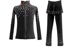 JoyCan Girl's Ice Figure Skating Training Suit with Colorful Diamond Plush Premium Skating Training Clothes for Young Skaters