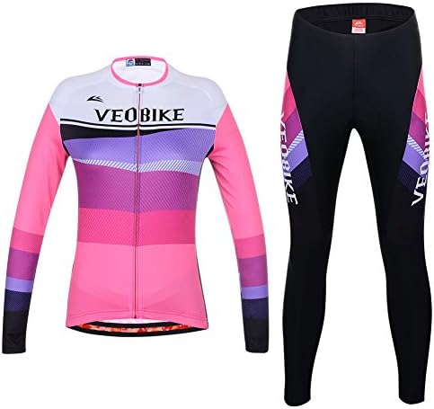SUNVP Cycling Sports Jersey Quick Dry Long Sleeve Breathable Bicycle Clothing with 3D Silicone Padded for Women (S, Rose)