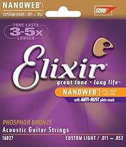 Elixir Strings Phosphor Bronze Acoustic Guitar Strings w NANOWEB Coating, Custom Light (.011-.052)
