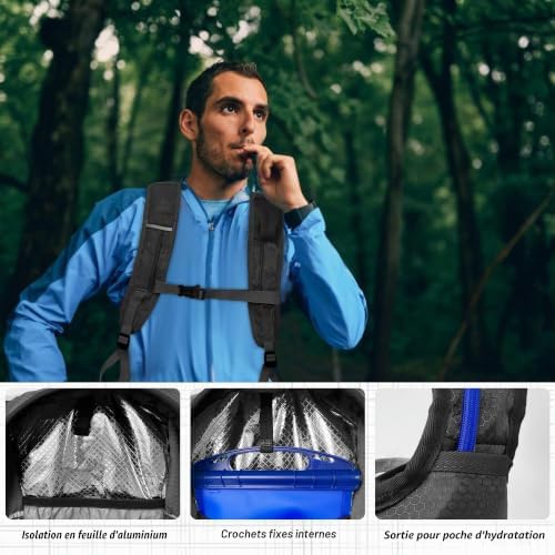Petit Sac a Dos de VTT,Impermeable Sac à Dos Ski,12L Reflechissante Sacs à Dos D'hydratation Isotherme pour Course Vélo Randonnée Natation Camping Alpinisme,Noir