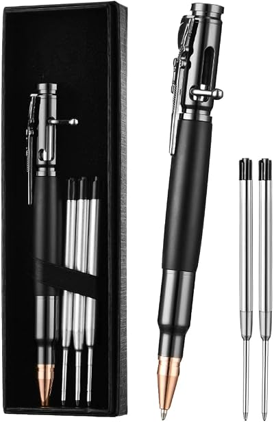AUAUY Bolt Action Pen with Gift Case Retractable Aluminum Ballpoint Black