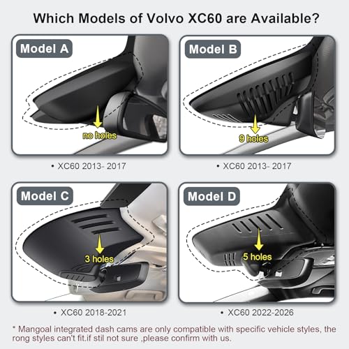 MANGOAL Dashcam 4K+1080P Front and Rear, OEM Look Dash CAM Car, Customized for Volvo XC60 2013 2014 2015 2016 2017 (Model A), T5 T6 Gen 1 Facelift Accessories, 128GB Card