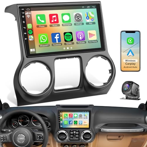 Android 13 Car Stereo for Jeep Wrangler 2011 2012 2013 2014 with Carplay and Android Auto,10.2 inch Touch Screen,Bluetooth,WiFi,GPS,FM Radio,Backup Camera,4GB+64GB