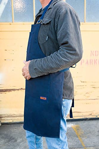 Work Apron- Heavy Duty Adjustable Waxed Canvas Work Apron (Dark Blue) with Padded Neck Straps for Men &amp; Women by Maker