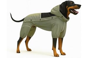 LOVELONGLONG Waterproof Dog Raincoat with Removable Hood – Outdoor Full Body Dog Jacket, Windproof Snowproof Shell Suit – All Season Pet Rain Gear Sage Green 3XL