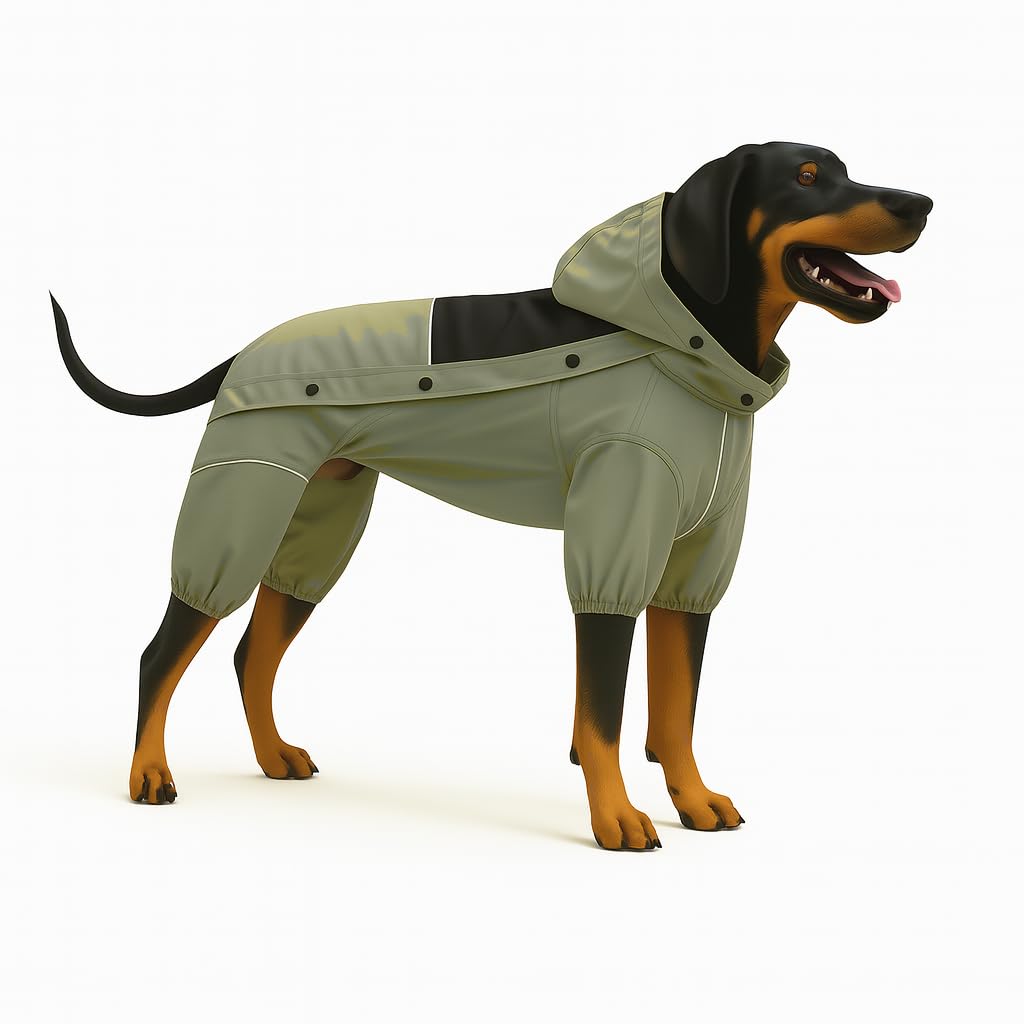 Photo 1 of LOVELONGLONG Waterproof Dog Raincoat with Removable Hood – Outdoor Full Body Dog Jacket, Windproof Snowproof Shell Suit – All Season Pet Rain Gear Sage Green XL