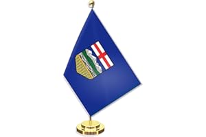 Alberta Desk Small Flag Set,5×8 Inch AB Albertan Mini Desktop Table Banner,12" Metal Solid Pole Decor,Tiny Digital Printed Po