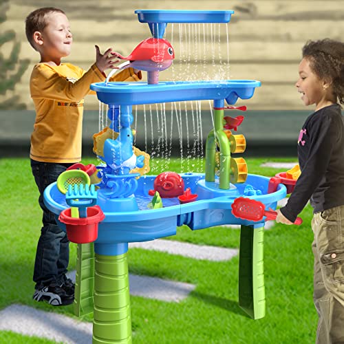 TEMI Kids Sand Water Table for Toddlers, 3Tier Sand Table and Water