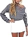 Simplee Apparel Women's Drop Shoulder Ribbed Lace Up Knit Crop Sweatshirt, Grey, One Size=US 0-10
