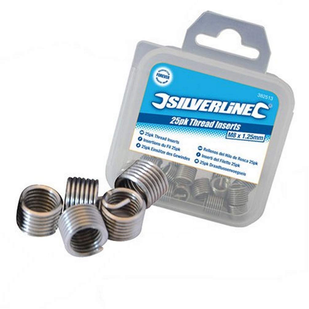 Silverline 382513 Helicoil Type Thread Inserts, M8 x 1.25 mm - Pack of 25