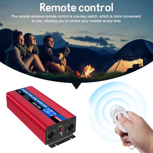 ETREPOW 3500W Inverter 12 V 220 V Pure Sine Wave Voltage Converter with 2 EU Sockets and a 2.1 A USB, Wireless Remote Control, LCD Display and 2 Fans, Peak 7000 W