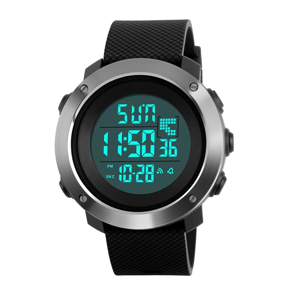 FeiWen Womens Digital Sports Watches Large Dial Outdoor Military Army 50M Waterproof LED Back Light Multifunction Electronic Wrist Watch for Women Simple Design, Black