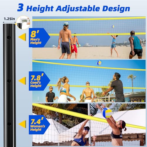 OKKMAX Red de Voleibol Profesional Exterior con Postes Ajustables diseño antienredos portátil Incluye Marcador línea de límite Bolsa de Transporte para jardín Playa