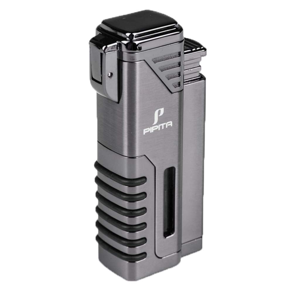 PIPITA Cigar Torch Lighter Windproof 4 Torch Metal Butane Gas Cigar Lighter Jet Red Flame Refillable Firelighters with Punch (Butane NOT Include)