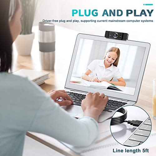 Webcam with Microphone, 1080P HD Webcam Streaming Computer Web Camera with 95-Degree Wide View Angle, USB Plug and Play Webcam for PC Desktop or Laptop Video Calling Recording Conferencing