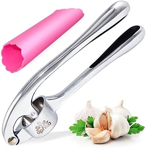 Premium Garlic Press and Silicon Peeler SET. Easy to Use, Won’t Waste Garlic, Press 2-4 Garlic Cloves at Once Without Leaking. Easy to Clean, Heavy Duty, Good Grips, Dishwasher Safe